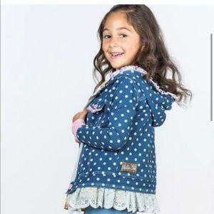 Matilda Jane FAR FROM FICTION JACKET size 4 Hooded Denim Look Dots Make Believe